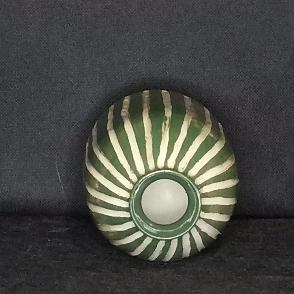 Ribbed‎ Green and White Studio Pottery Vase Pot Signed by Artist RH